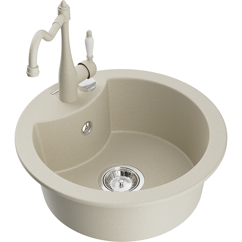 Mexen Diego Granitspüle 1-Becken mit Küchenarmatur Carla, beige - 6512-69-670700-69