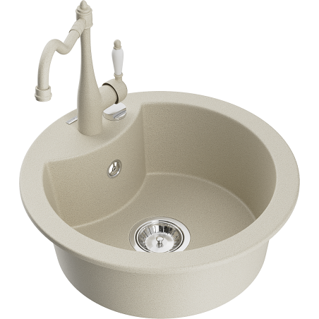 Mexen Diego Granitspüle 1-Becken mit Küchenarmatur Carla, beige - 6512-69-670700-69