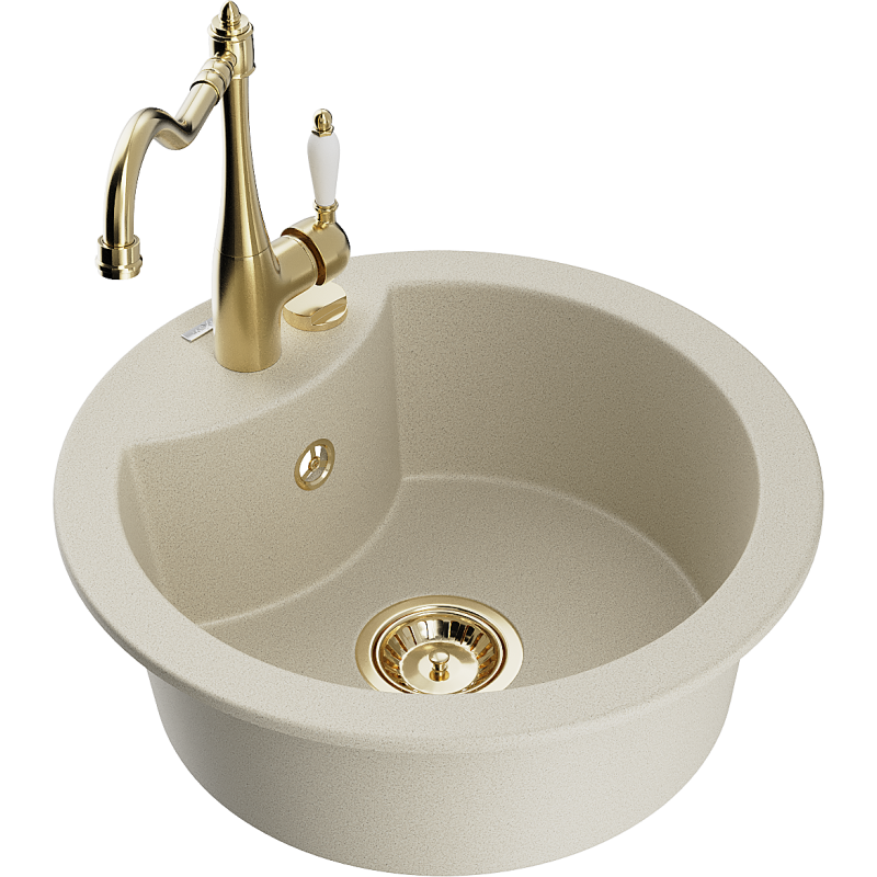 Mexen Diego Granitspüle 1-Becken mit Küchenarmatur Carla, beige - 6512-69-670700-50