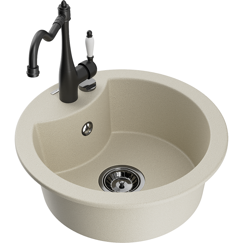 Mexen Diego 1-Becken Granitspüle mit Küchenarmatur Carla, beige - 6512-69-670700-70