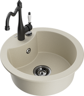 Mexen Diego 1-Becken Granitspüle mit Küchenarmatur Carla, beige - 6512-69-670700-70