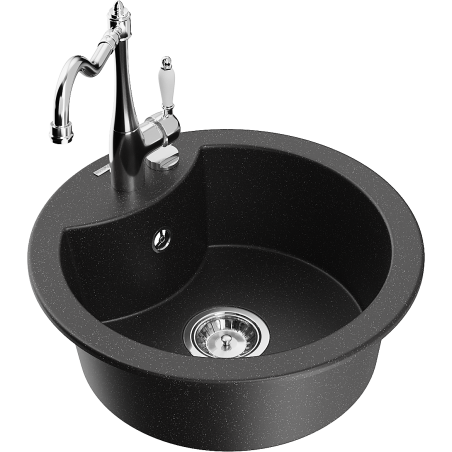 Mexen Diego granitspüle mit 1 becken und küchenarmatur Carla, schwarz/silber metallic - 6512-73-670700-00