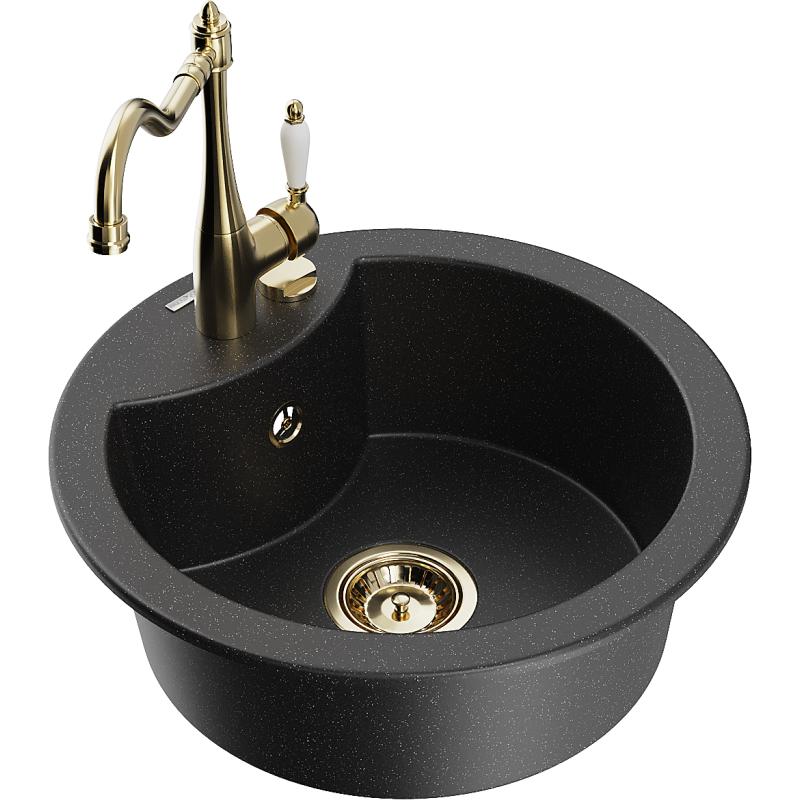 Mexen Diego Granitspüle 1-Becken mit Küchenarmatur Carla, schwarz/silber Metallic - 6512-73-670700-50