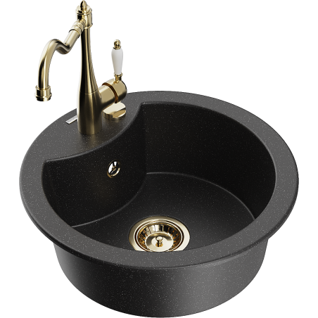 Mexen Diego Granitspüle 1-Becken mit Küchenarmatur Carla, schwarz/silber Metallic - 6512-73-670700-50