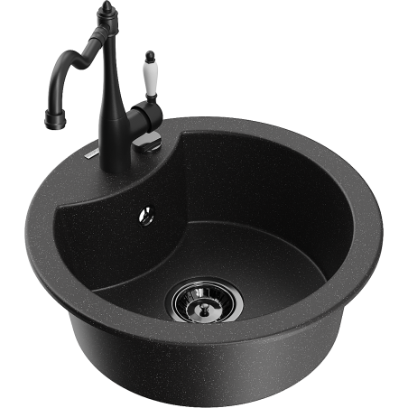 Mexen Diego granitspüle 1-becken mit küchenarmatur Carla, schwarz/silber metallic - 6512-73-670700-70-B