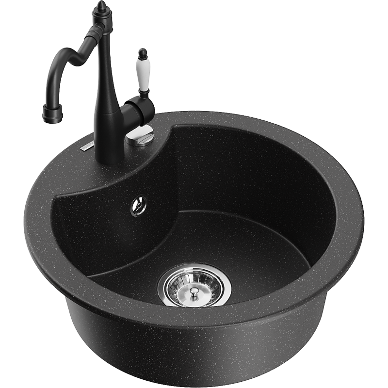 Mexen Diego Granitspüle ein Becken mit Küchenarmatur Carla, schwarz/silber metallic - 6512-73-670700-70