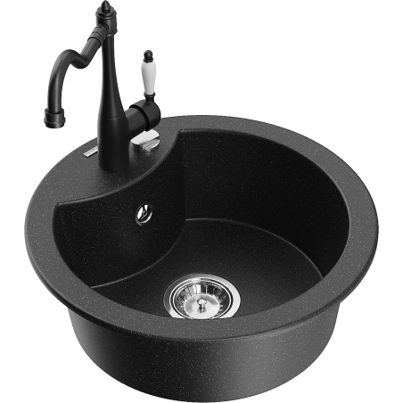 Mexen Diego Granitspüle 1-Becken mit Küchenarmatur Carla, schwarz/silber metallic - 6512-73-670700-70