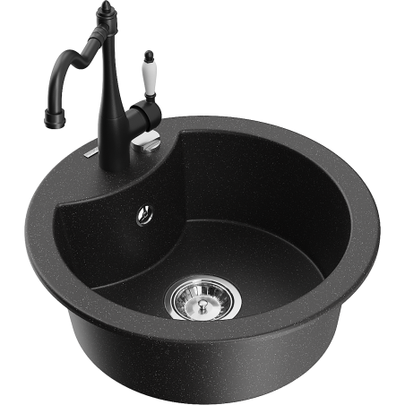 Mexen Diego Granitspüle ein Becken mit Küchenarmatur Carla, schwarz/silber metallic - 6512-73-670700-70