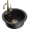 Mexen Diego granitspüle einbau 1-becken mit küchenarmatur Carla, schwarz/gold metallic - 6512-75-670700-50