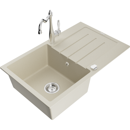 Mexen Bruno Granitspüle 1-Becken mit Abtropffläche und Küchenarmatur Carla, beige - 6513-69-670700-00