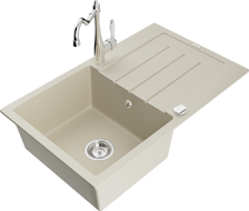 Mexen Bruno Granitspüle 1-Becken mit Abtropffläche und Küchenarmatur Carla, beige - 6513-69-670700-00