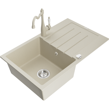 Mexen Bruno granitspüle 1-becken mit abtropffläche und küchenarmatur Carla, beige - 6513-69-670700-69