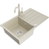 Mexen Bruno granitspüle 1-becken mit abtropffläche und küchenarmatur Carla, beige - 6513-69-670700-69