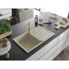 Mexen Bruno Granitspüle 1-beckig mit Abtropffläche und Küchenarmatur Carla, beige - 6513-69-670700-50