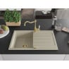 Mexen Bruno Granitspüle 1-beckig mit Abtropffläche und Küchenarmatur Carla, beige - 6513-69-670700-50