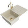 Mexen Bruno Granitspüle 1-Becken mit Abtropffläche und Küchenarmatur Carla, beige - 6513-69-670700-50