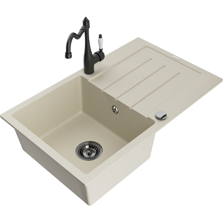 Mexen Bruno Granitspüle 1-becken mit Abtropffläche und Küchenarmatur Carla, beige - 6513-69-670700-70