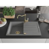 Mexen Bruno Granitspüle 1-Becken mit Abtropffläche und Küchenarmatur Carla, grau - 6513-71-670700-50