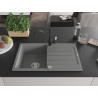 Mexen Bruno Granitspüle 1-Becken mit Abtropffläche und Küchenarmatur Carla, grau - 6513-71-670700-70