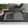 Mexen Bruno Granitspüle 1-Becken mit Abtropffläche und Küchenarmatur Carla, grau - 6513-71-670700-70-B
