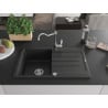Mexen Bruno Granitspüle 1-beckig mit Abtropffläche und Küchenarmatur Carla, schwarz/silber metallic - 6513-73-670700-00