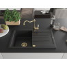 Mexen Bruno Granitspüle 1-beckig mit Abtropffläche und Küchenarmatur Carla, schwarz/silber metallic - 6513-73-670700-50