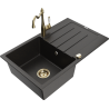 Mexen Bruno granitspüle 1-becken mit abtropffläche und küchenarmatur Carla, schwarz/gold metallic - 6513-75-670700-50