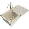 Mexen Cesar 1-Schüssel Granitspüle mit Abtropffläche und Küchenarmatur 'Carla', beige - 6514-69-670700-50