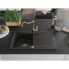 Mexen Cesar Granitspüle 1-beckig mit Abtropffläche und Küchenarmatur Carla, schwarz/silber metallic - 6514-73-670700-50