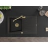 Mexen Cesar Granitspüle mit einer Kammer und Abtropffläche sowie Küchenarmatur Carla, schwarz/gold metallic - 6514-75-670700-50