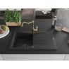 Mexen Cesar Granitspüle 1-Becken mit Abtropffläche und Küchenarmatur Carla, schwarz/gold metallic - 6514-75-670700-50-B