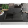 Mexen Cesar Granitspüle 1-beckig mit Abtropffläche und Küchenarmatur Carla, schwarz/gold metallic - 6514-75-670700-70-B