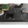 Mexen Cesar Granitspüle 1-becken mit Abtropffläche und Küchenarmatur Carla, schwarz/gold-metallic - 6514-75-670700-70