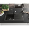 Mexen Cesar Granitspüle mit 1 Becken, Abtropffläche und Küchenarmatur Carla, schwarz/gold metallic - 6514-75-670700-70