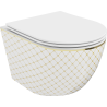 Mexen Lena WC-Schüssel Rimless mit Slim-Absenkautomatik-Sitz, Duroplast, weiß/goldenes Karomuster - 30224009