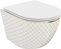 Mexen Lena WC-Schüssel Rimless mit Slim-Absenkautomatik-Sitz, Duroplast, weiß/goldenes Karomuster - 30224009