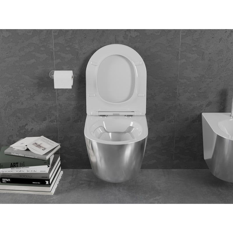Mexen Lena WC-Schüssel Rimless mit Soft-Close-Slim-Sitz, Duroplast, weiß/silber - 30224004