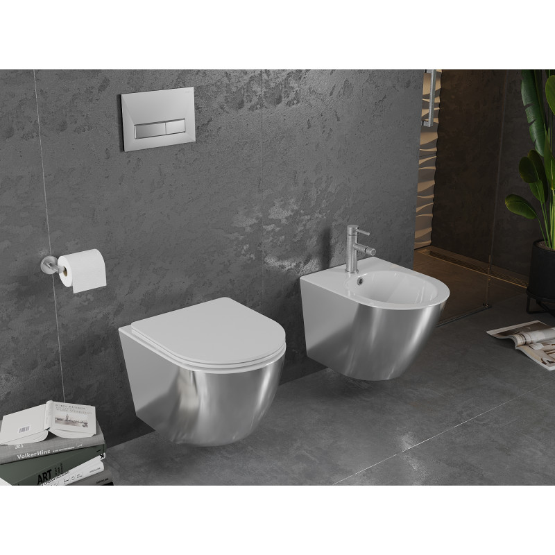 Mexen Lena WC-Schüssel Rimless mit Soft-Close-Slim-Sitz, Duroplast, weiß/silber - 30224004