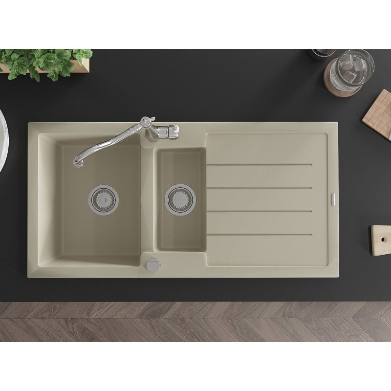Mexen Andres Granitspüle 1,5-Becken mit Abtropffläche und Küchenarmatur Carla, beige - 6515-69-670700-00