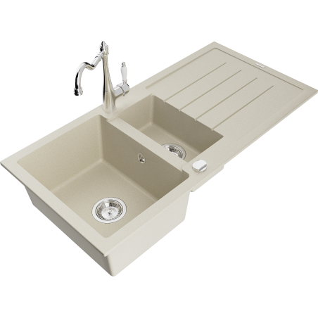 Mexen Andres Granitspüle 1,5-Becken mit Abtropffläche und Küchenarmatur Carla, beige - 6515-69-670700-00