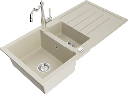 Mexen Andres Granitspüle 1,5-Becken mit Abtropffläche und Küchenarmatur Carla, beige - 6515-69-670700-00