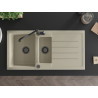 Mexen Andres 1,5-Becken Granitspüle mit Abtropffläche und Küchenarmatur Carla, beige - 6515-69-670700-70