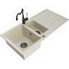 Mexen Andres 1,5-Becken Granitspüle mit Abtropffläche und Küchenarmatur Carla, beige - 6515-69-670700-70