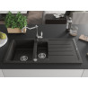 Mexen Andres Granitspüle 1,5-Schüssel mit Abtropffläche und Küchenarmatur Carla, Schwarz/Gold-Metallic - 6515-75-670700-00