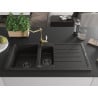 Mexen Andres Granitspüle 1,5-Becken mit Abtropffläche und Küchenarmatur Carla, schwarz/gold - 6515-75-670700-50-B