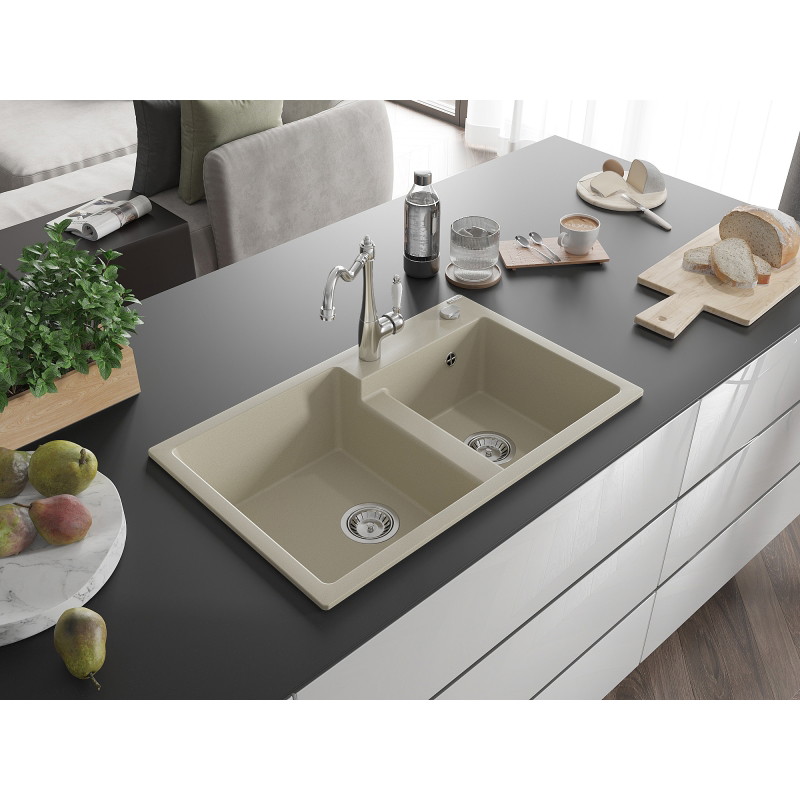 Mexen Tomas Granitspüle 2-Komponenten mit Küchenarmatur Carla, beige - 6516-69-670700-00