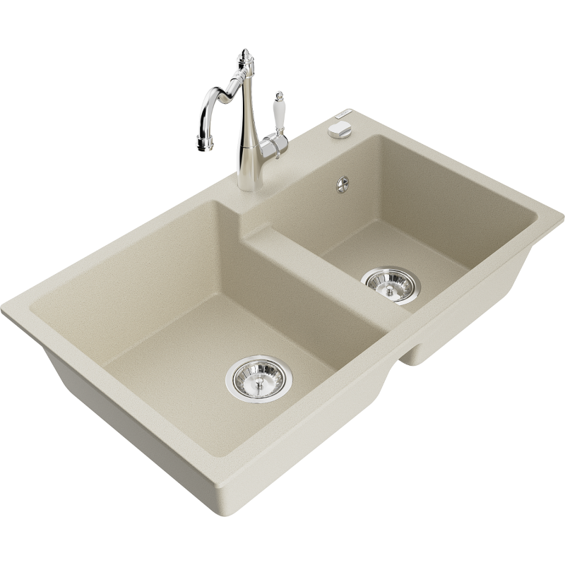 Mexen Tomas Granitspüle 2-Kammer mit Küchenarmatur Carla, Beige - 6516-69-670700-00