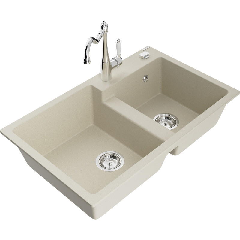 Mexen Tomas Granitspüle 2-Komponenten mit Küchenarmatur Carla, beige - 6516-69-670700-00