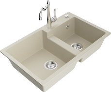 Mexen Tomas Granitspüle 2-Kammer mit Küchenarmatur Carla, Beige - 6516-69-670700-00