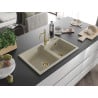 Mexen Tomas Granitspüle 2-Becken mit Küchenarmatur Carla, beige - 6516-69-670700-50